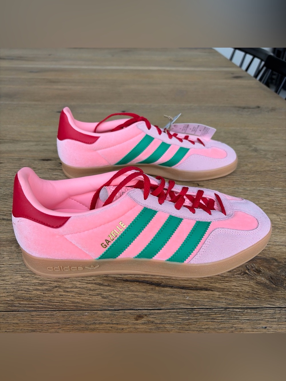 Size 8 Women’s adidas Gazelle Indoor Glow Pink Court Green Shoes JI2713 - Picture 9 of 10
